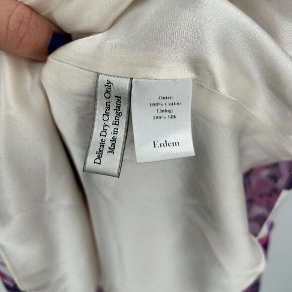 ERDEM Purple Pink White Floral Cotton Silk V-Neck Sleeveless Spring Mini Dress 8 - Picture 7 of 7